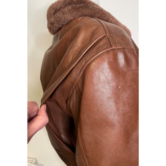 Ralph Lauren Brown Bomber Aviator Jacket Womens 12 Vintage Shearling Collar - Picture 10 of 16